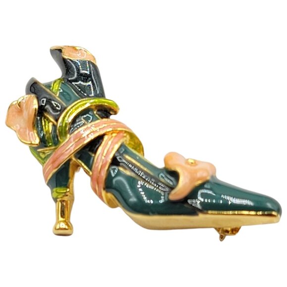 Kenneth Lane Green Enamel Shoe Pin Signed - Picture 3 of 5